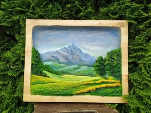 3D Wooden Picture "Mountain Meadow" Wood Carving Wall Art Handcarved Nature - Picture 1 of 5