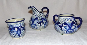 Mexican Blue/White Puebla Pottery Hand-Painted Creamer Sugar Cup - Picture 1 of 8