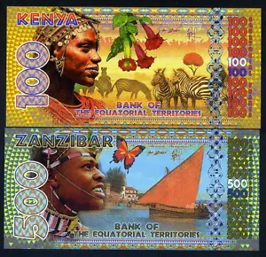 SET, Territori Equatoriali, 100;500 E Franchi Kenya, POLIMERO DI ZANZIBAR 2015, UNC - Foto 1 di 2