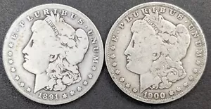 1891-O und 1900-O U.S. $1 Morgan Silver Dollars Nice Circulated Condition Coins - Bild 1 von 2