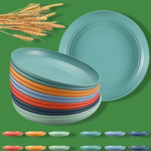 12 Pcs Unbreakable Wheat Straw Dinner Plates 10inch Microwave Dishwasher Safe - Picture 1 of 5