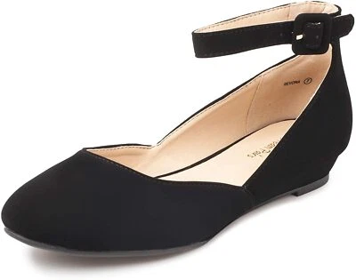 Sapatos femininos de balé liso alça no tornozelo cunha baixa confortável vestido sapatos baixos - Imagem 1 de 2