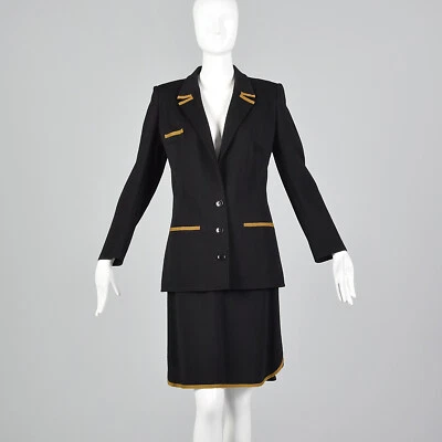 M 1980s Sonia Rykiel Black Knit Suit Wool Separates Matching Jacket Skirt 80s - Image 1 of 4