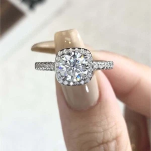 Shiny 1CT Moissanite Square Rings For Women S925 Sterling Silver Wedding Jewelry - Picture 1 of 4