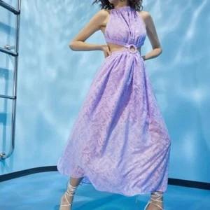 NUEVO Maxi Vestido Recortado Talla Grande Nuevo sin Etiquetas Lila Púrpura Boho Boda Cóctel - Imagen 1 de 16