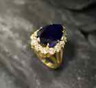 7.40 Ct Real Pear Cut Sapphire & Diamond Engagement Ring 14K Solid Yellow Gold