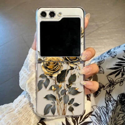 Floral Folding Girl Case For Samsung Galaxy Z Flip7 Flip6 Flip5 Hard Clear Cover - Image 1 of 4