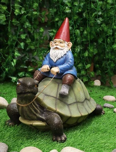 Ebros Large Whimsical Mr. Gnome Riding Giant Turtle Garden Statue 17.25" L - Picture 1 of 11