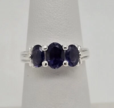 ANILLO PLATA ESTERLINA TRES PIEDRAS IOLITA TALLA 6 1/2 HERMOSO Foto 1 de 4