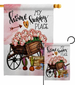 Tulipanes Happy Place Jardín Bandera Dulce Hogar Expresión Decorativa Casa Banner - Imagen 1 de 17