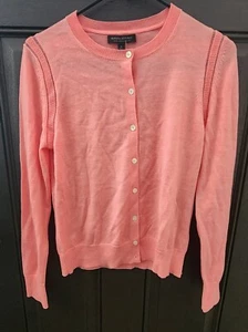 NWT Banana Republic Merino Extra Fine Wool Cardigan Sweater Bright Guava Small - Picture 1 of 5