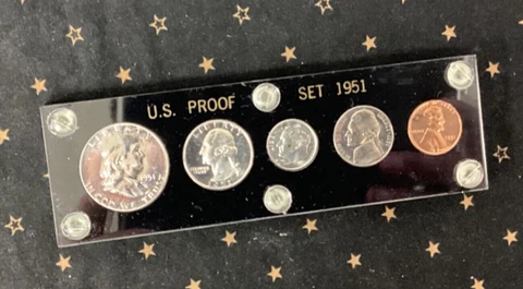 US Coins - 1951 Silver Proof Set - in Custom, Date-Stamped Holder Cover