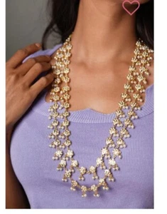 Classy Bollywood Jadau Set Collana Lunga 2 Linee con Tika Senza Orecchino - Foto 1 di 2