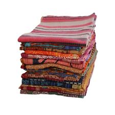 50 Pcs Lot Reversible Bengali Kantha Quilt Multicolor Single Blanket Bed Runner