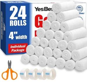 24 Pcs Gauze Rolls,4 in x 4.1 Yards, Premium Gauze Wrap Roll for Wounds, Bandage - Picture 1 of 6