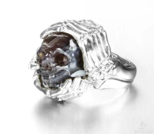 Pietra preziosa fine taglia 8, agata mozambico e cristallo intagliato argento sterling 925 - Foto 1 di 6