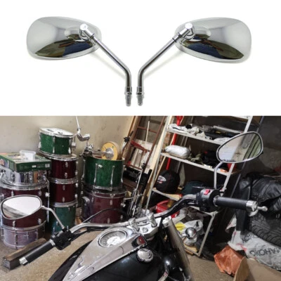 Espejos retrovisores cromados de vástago largo para motocicleta 10 mm para Honda Yamaha Kawasaki AM Foto 1 de 4