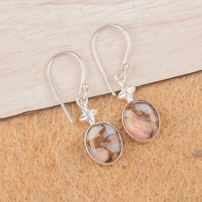 Pink Copper Turquoise Gemstone 925 Sterling Silver Jewelry Earrings For Women - Image 1 of 4
