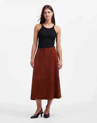 Falda midi Madewell de gamuza con costuras de caoba para mujer talla 2 cuero marrón nueva sin etiquetas $398 Foto 1 de 4