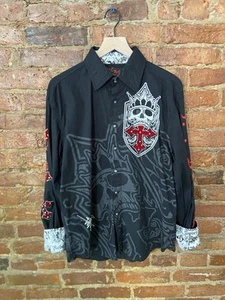 Vintage Y2K Rebel Spirit Button Down Shirt Felt Velvet Studded Large - Picture 1 of 5