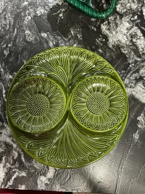 Mid Century Modern Platter California USA Pottery Green #R130 Platter  - Image 1 of 3