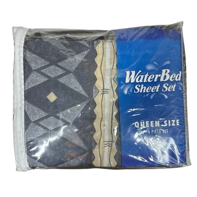 Juego de Sábanas Cama Agua Vintage Queen Años 80 90 Estampado Geométrico Sin Hierro Poli Algodón NUEVO Foto 1 de 4