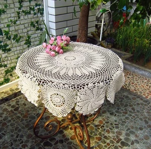 Cotton Handmade Crochet Lace Tablecloth Doilies Doily,Round,Beige,35 Inch - Picture 1 of 6
