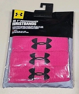 Paquete de 4 pulseras de rendimiento ROSADAS Under Armour de 1" concienciación sobre el cáncer de mama - nuevas en paquete Foto 1 de 4