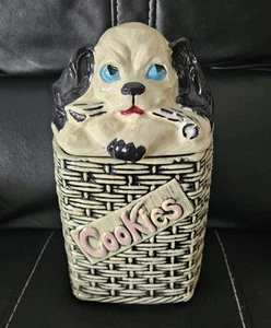 Vintage 1950s McCoy Puppy Dog In Basket Ceramic Cookie Jar - Picture 1 of 9