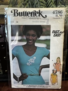 Butterick 4786, Damen V-Ausschnitt Top, 70er Jahre Größe 14 mäßiger Stretch nur Strick - Bild 1 von 2