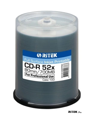 100 Ritek Professional series Printable Blank CD CD-R 52x 700MB 80 mins Discs