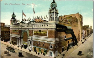 New York Postcard Hippodrome Theatre perf 12 1912 Right Face Franklin Stamp  - Picture 1 of 3