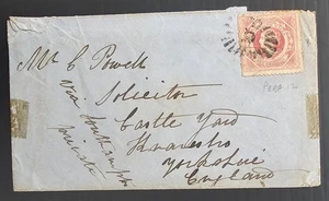 1861 NSW Australia 1/- Rose Carm Large Diadem stamp on Cover Bathurst-Yorkshire - Picture 1 of 2