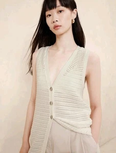 NWT Banana Republic Janie Knit Cotton Sweater Vest LG Iced Vanilla RETAIL $120 - Picture 1 of 9