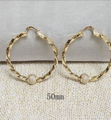 9ct Yellow Gold Guilded Chunky 50 mm Twist Hoop Earrings With Crystal Balls - Image 1 of 4