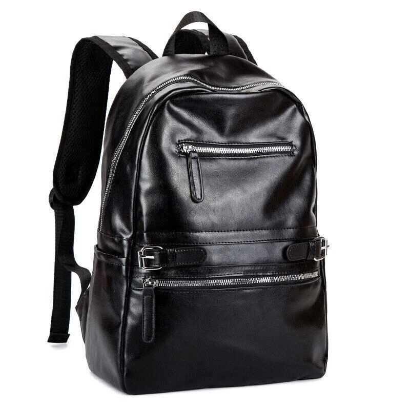Mochila de couro empresarial masculina impermeável laptop escola esportes bolsa de viagem - Imagem 1 de 4