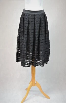 Falda midi negra de encaje floral a rayas Miss Selfridge 8 Reino Unido PVP £45 CR028 CC 11 Foto 1 de 4
