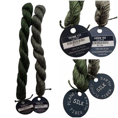 Planet Earth Silk Fiber Lot of 2 Skeins THYME 177 LODEN 184 Needlepoint Greens - Image 1 of 4
