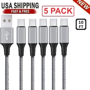 5-Pack Braided USB C Type-C Fast Charging Data SYNC Charger Cable Cord 3/6/10FT - Picture 1 of 17