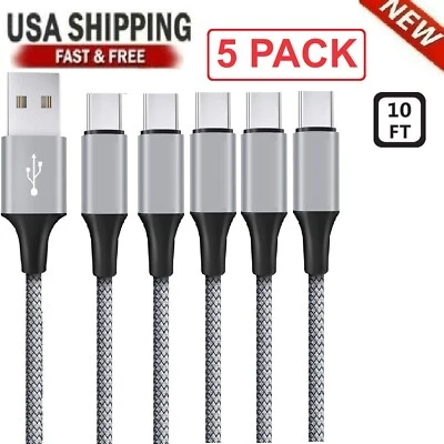 5-Pack Braided USB C Type-C Fast Charging Data SYNC Charger Cable Cord 3/6/10FT - Image 1 of 4