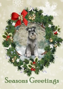 SCHNAUZER BEZAUBERNDE WEIHNACHTSKARTE SITZENDER HUND DRUCK - Bild 1 von 1