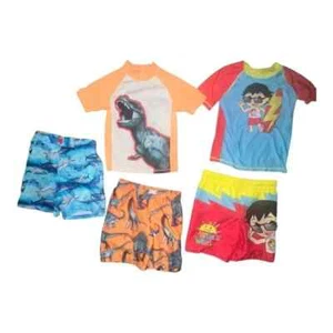 Lot of Five Pieces Boys Swim Trunks Set Ryan's World Dinosaurs Sharks 5/6 EUC - Picture 1 of 7