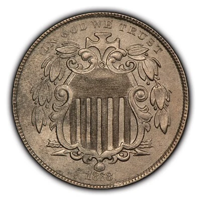 1868 5c Shield Nickel - Luster - RPD Repunched Date - UNC Dets - SKU-B3243 - Image 1 of 4