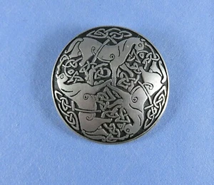 Vintage St Justin Zinn runde Brosche mit keltischem Pferd Design - Bild 1 von 12