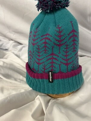 Patagonia Invierno Esquí Sombrero Gorro con Puff Ball Polvo Verde azulado y rosa Foto 1 de 4