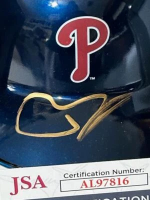 JUSTIN CRAWFORD PHILADELPHIA PHILLIES SIGNED BASEBALL MINI HELMET JSA COA - Image 1 of 4