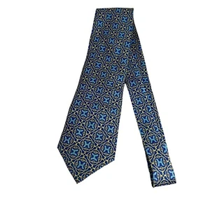 #7061 Cravatta Hermes H blu classica in seta larga 4 pollici - Foto 1 di 6