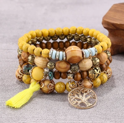 Pulsera envolvente de cuentas con capas apilables con dijes bohemio elástico multicolor unisex Foto 1 de 4