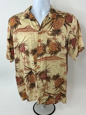 复古 70 年代 Brittania 夏威夷衬衫男式中号纽扣 S/S 菠萝印花人造丝 — 第 1/4 张图片