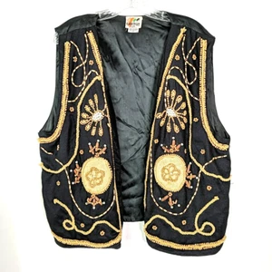 Kaktus Plus Black Vest Wooden Shell Burlap Rope Pearl Design Size 1X India - Picture 1 of 8